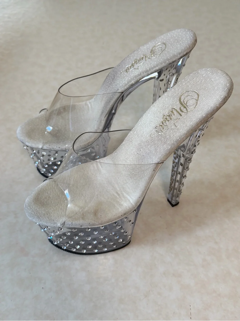 Pleaser Clear Platform Heels with Rhinestone Accents